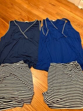 Navy & Royal Blue Striped Tank and Skirt Sets